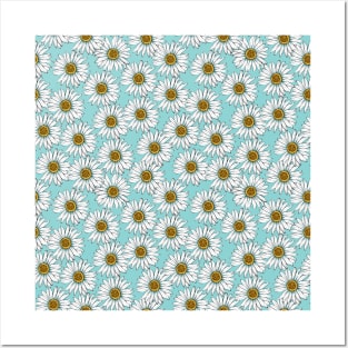 Daisies White Flowers on Blue Posters and Art